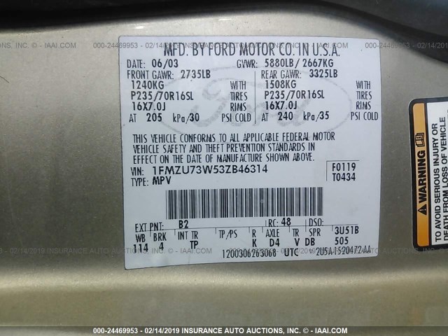 1FMZU73W53ZB46314 - 2003 FORD EXPLORER XLT/XLT SPORT/NBX Qızıl foto 9