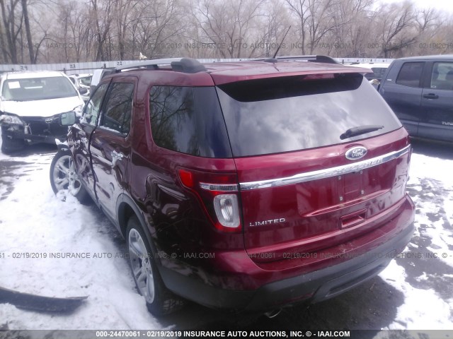 1FM5K7F86DGA94304 - 2013 FORD EXPLORER LIMITED RED photo 3