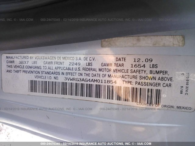 3VWRG3AG4AM011854 - 2010 VOLKSWAGEN NEW BEETLE Hellblau Foto 9