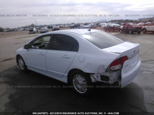 JHMFA3F25AS007225 - 2010 HONDA CIVIC HYBRID WHITE photo 3