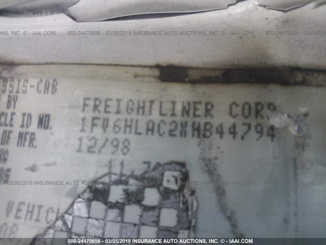 1FV6HLAC2XHB44794 - 1999 FREIGHTLINER MEDIUM CONVENTION FL70 WHITE photo 9