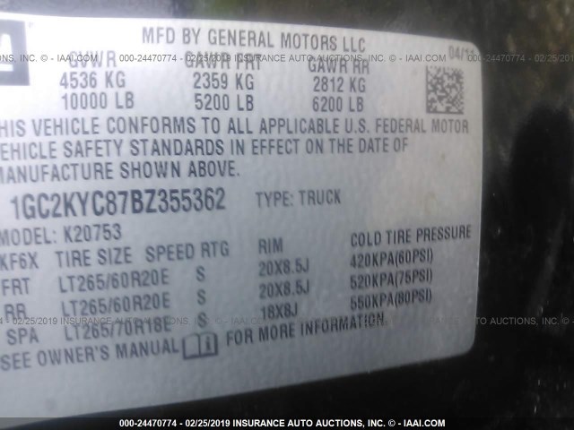 1GC2KYC87BZ355362 - 2011 CHEVROLET SILVERADO K2500 HEAVY DUTY LTZ BLACK photo 9