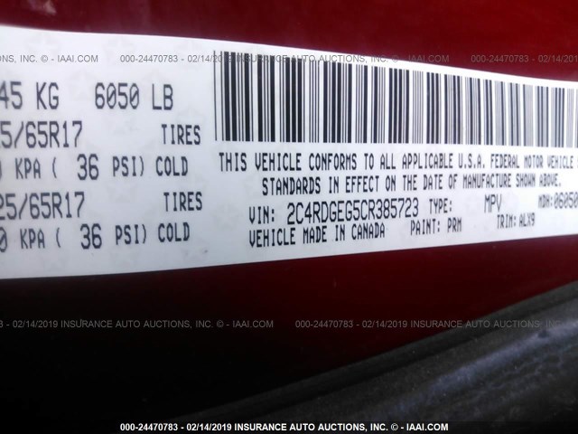 2C4RDGEG5CR385723 - 2012 DODGE GRAND CARAVAN R/T RED photo 9