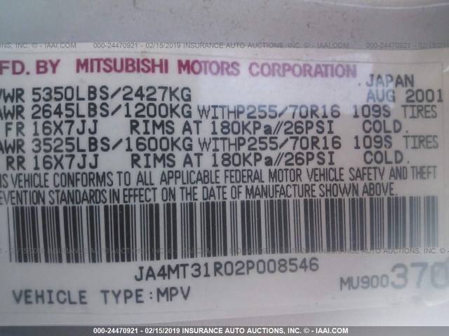 JA4MT31R02P008546 - 2002 MITSUBISHI MONTERO SPORT XLS SILVER photo 9