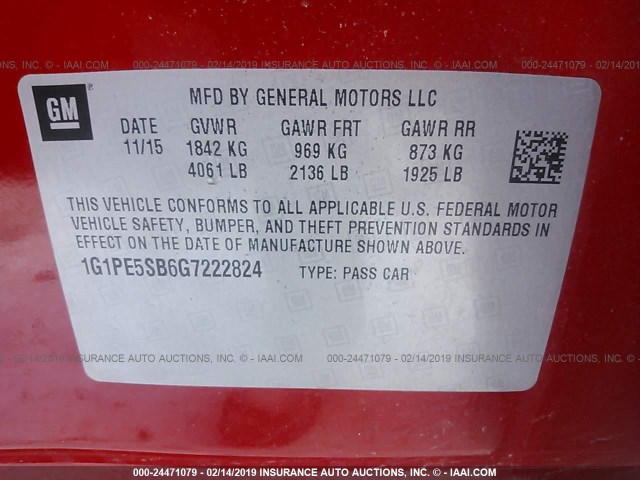 1G1PE5SB6G7222824 - 2016 CHEVROLET CRUZE LIMITED LT RED photo 9