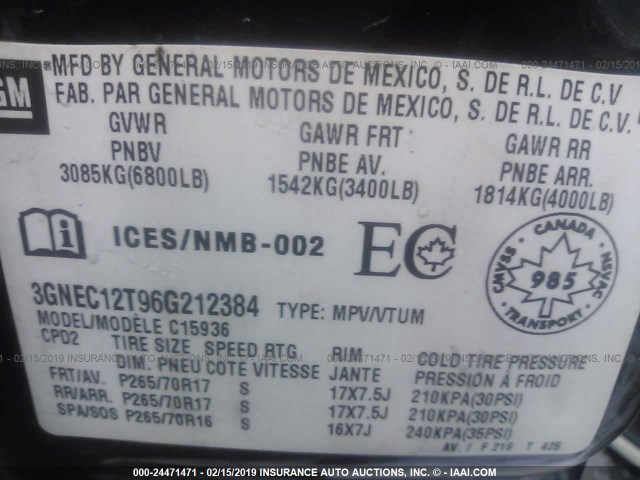 3GNEC12T96G212384 - 2006 CHEVROLET AVALANCHE C1500 BLACK photo 9