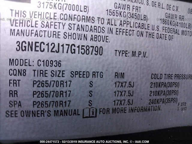 3GNEC12J17G158790 - 2007 CHEVROLET AVALANCHE C1500 BLACK photo 9