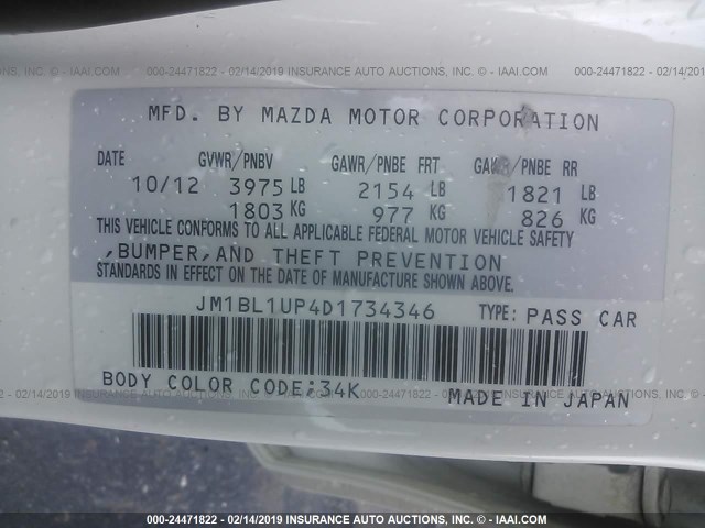 JM1BL1UP4D1734346 - 2013 MAZDA 3 I WHITE photo 9