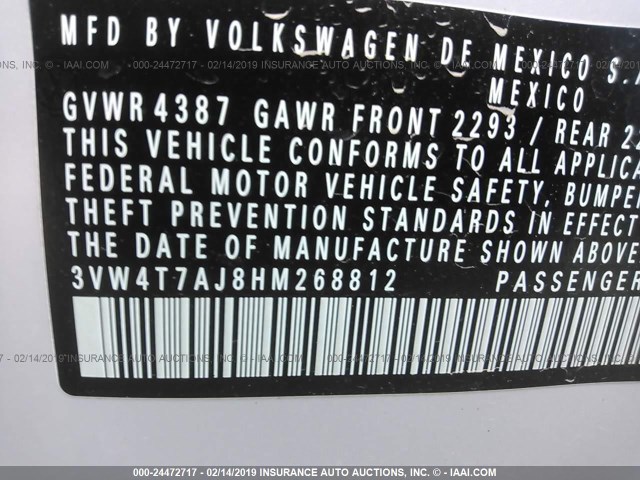 3VW4T7AJ8HM268812 - 2017 VOLKSWAGEN JETTA GLI GRAY photo 9