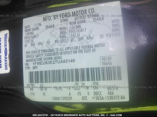 1FMEU63E27UA85149 - 2007 FORD EXPLORER XLT GRAY photo 9