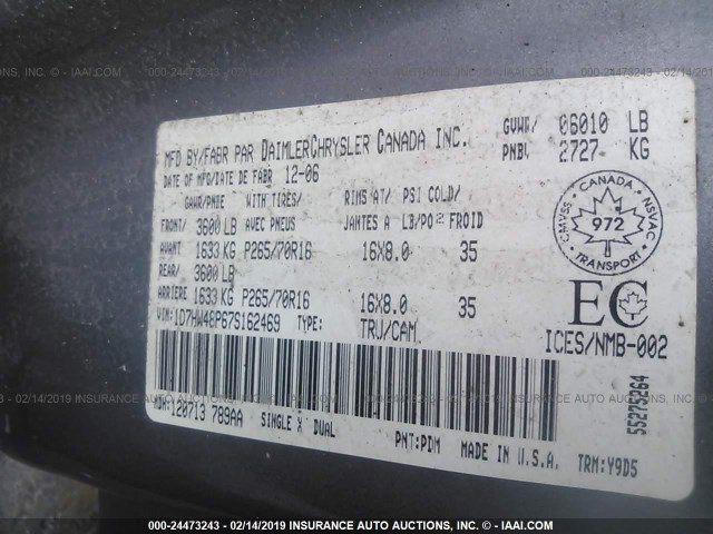 1D7HW48P67S162469 - 2007 DODGE DAKOTA QUAD SLT GRAY photo 9