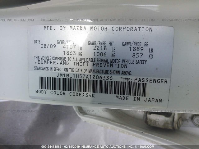 JM1BL1H57A1206336 - 2010 MAZDA 3 S WHITE photo 9