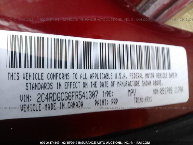 2C4RDGCG6FR541307 - 2015 DODGE GRAND CARAVAN SXT MAROON photo 9