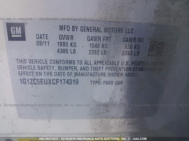 1G1ZC5EUXCF174319 - 2012 CHEVROLET MALIBU 1LT 金色 照片 9