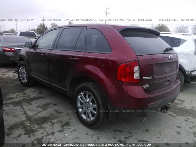 2FMDK3JC3DBB57897 - 2013 FORD EDGE SEL RED photo 3