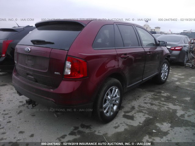 2FMDK3JC3DBB57897 - 2013 FORD EDGE SEL RED photo 4