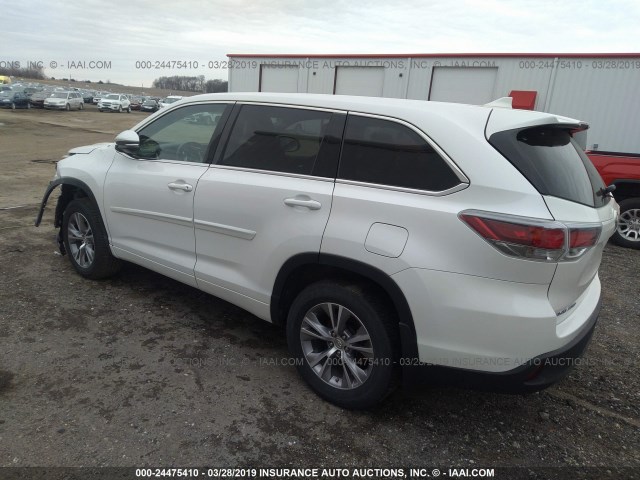 5TDBKRFHXFS150126 - 2015 TOYOTA HIGHLANDER LE/LE PLUS WHITE photo 3