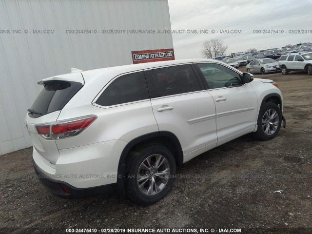 5TDBKRFHXFS150126 - 2015 TOYOTA HIGHLANDER LE/LE PLUS WHITE photo 4