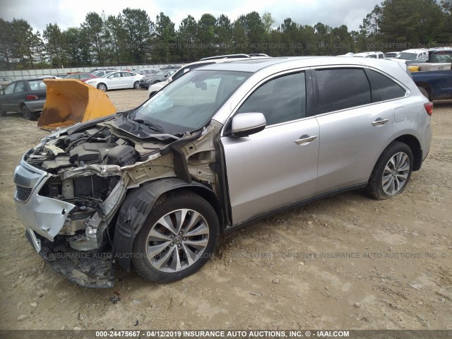 5FRYD3H47EB001377 - 2014 ACURA MDX TECHNOLOGY SILVER photo 2