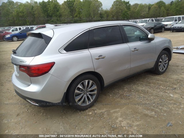 5FRYD3H47EB001377 - 2014 ACURA MDX TECHNOLOGY SILVER photo 4