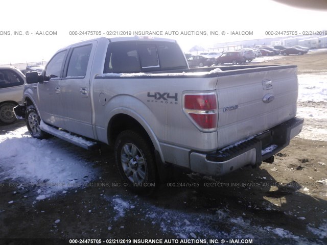 1FTFW1EF9BFA13292 - 2011 FORD F150 SUPERCREW SILVER photo 3