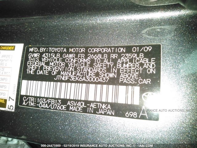 JTNBF3EK6A3000437 - 2010 TOYOTA CAMRY SE/LE/XLE GRAY photo 9