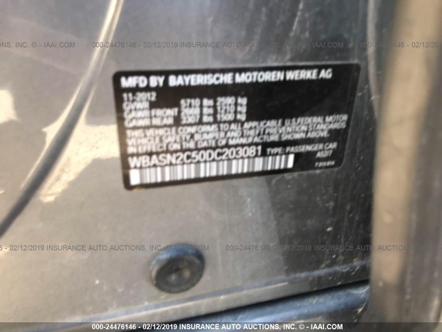 WBASN2C50DC203081 - 2013 BMW 535 IGT GRAY photo 9