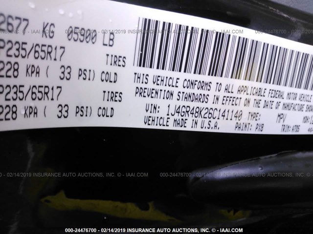 1J4GR48K26C141140 - 2006 JEEP GRAND CHEROKEE LAREDO/COLUMBIA/FREEDOM 黑色 照片 9