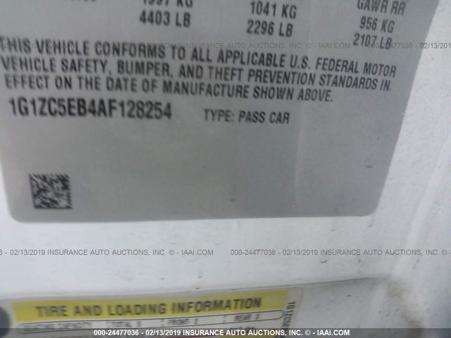 1G1ZC5EB4AF128254 - 2010 CHEVROLET MALIBU 1LT 白色 照片 9