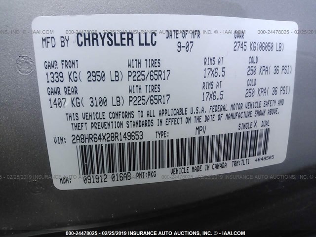2A8HR64X28R149653 - 2008 CHRYSLER TOWN & COUNTRY LIMITED GOLD photo 9