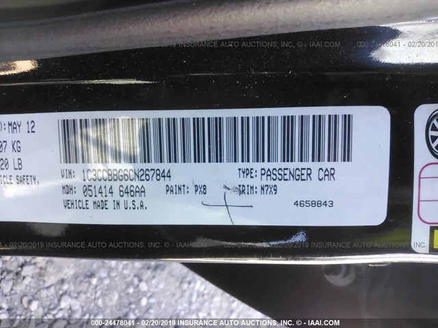 1C3CCBBG6CN267844 - 2012 CHRYSLER 200 TOURING BLACK photo 9