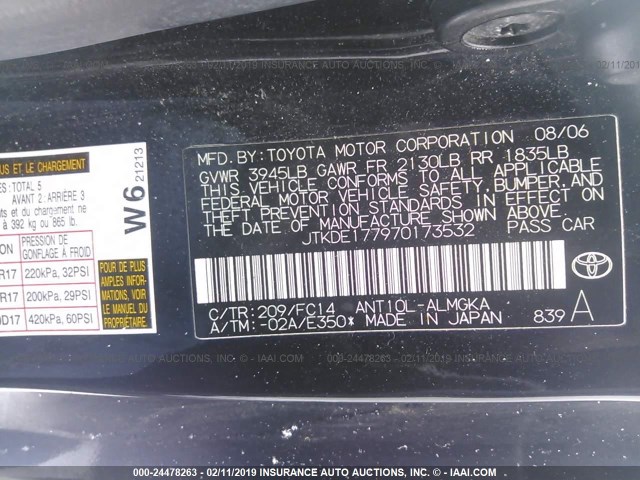 JTKDE177970173532 - 2007 TOYOTA SCION TC შავი ფოტო 9