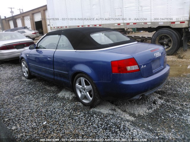 WAUAC48HX3K025541 - 2003 AUDI A4 1.8 CABRIOLET BLUE photo 3