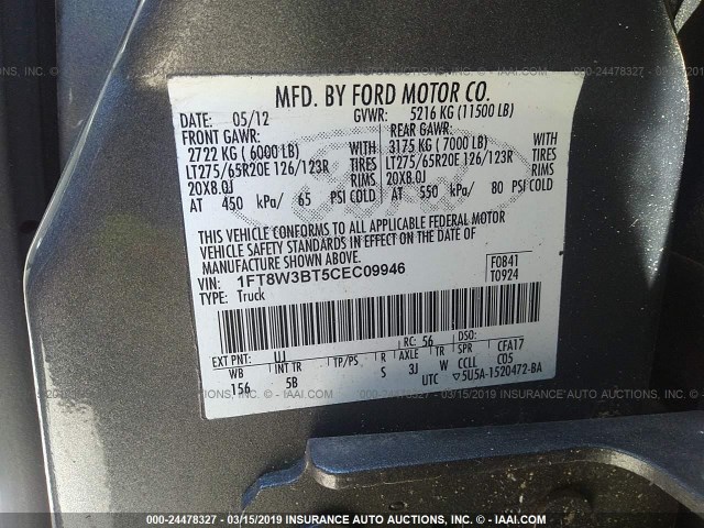 1FT8W3BT5CEC09946 - 2012 FORD F350 SUPER DUTY Unknown photo 9