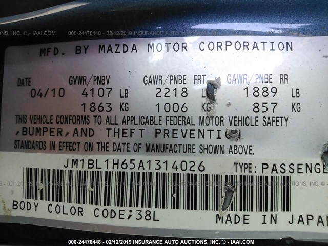 JM1BL1H65A1314026 - 2010 MAZDA 3 S BLUE photo 9