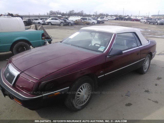 1C3XJ5530MG102623 - 1991 CHRYSLER LEBARON LX BURGUNDY photo 2