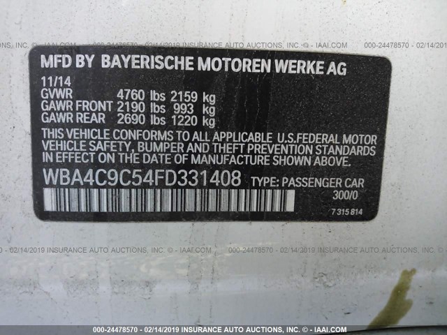 WBA4C9C54FD331408 - 2015 BMW 428 XI/GRAN COUPE/SULEV WHITE photo 9