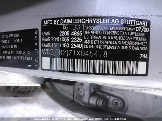 WDBJF82J71X045418 - 2001 MERCEDES-BENZ E 320 4MATIC GRAY photo 9