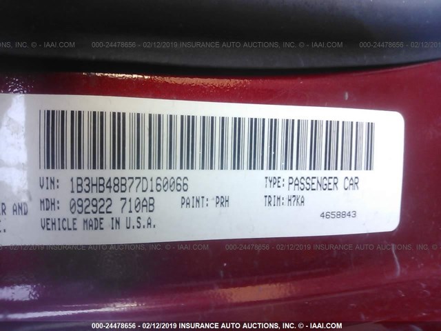 1B3HB48B77D160066 - 2007 DODGE CALIBER SXT RED photo 9