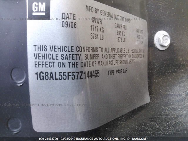 1G8AL55F57Z144455 - 2007 SATURN ION LEVEL 3 BLACK photo 9