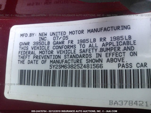 5Y2SM63825Z481566 - 2005 PONTIAC VIBE RED photo 9