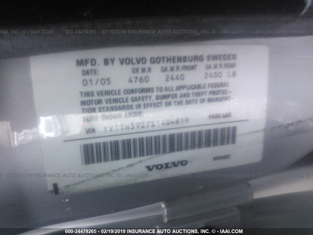 YV1TH592751404819 - 2005 VOLVO S80 2.5T SILVER photo 9