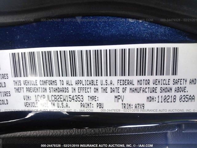 1C4PJLCB2EW154353 - 2014 JEEP CHEROKEE LATITUDE BLUE photo 9