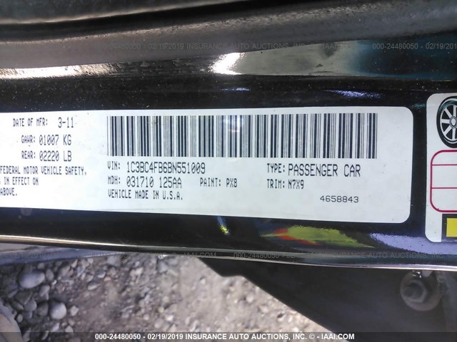 1C3BC4FB6BN551009 - 2011 CHRYSLER 200 LX BLACK photo 9