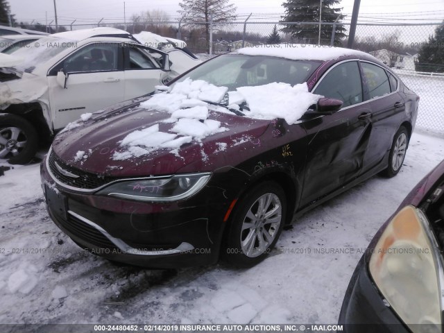 1C3CCCABXFN708312 - 2015 CHRYSLER 200 LIMITED MAROON photo 2