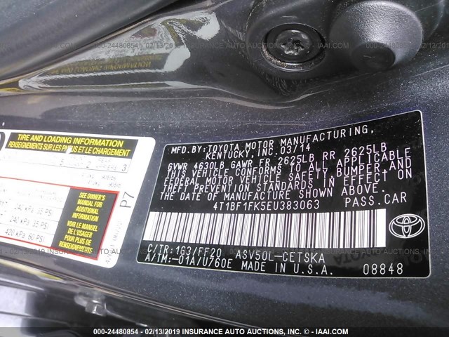 4T1BF1FK5EU383063 - 2014 TOYOTA CAMRY L/SE/LE/XLE 灰色 照片 9