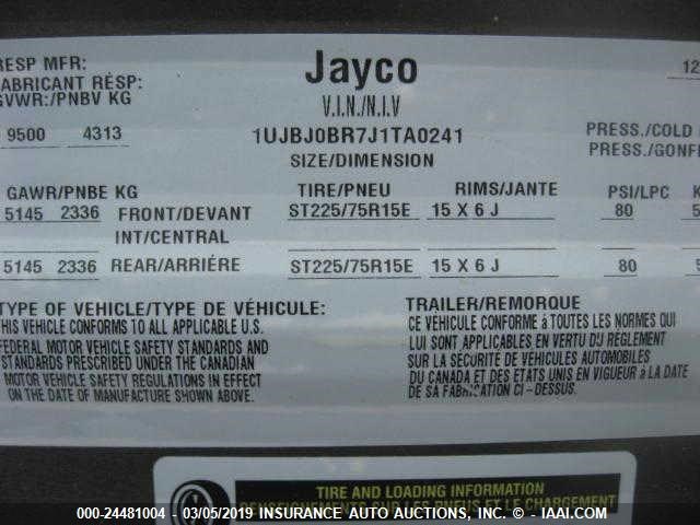 1UJBJ0BR7J1TA0241 - 2018 JAYCO JAY FLIGHT  Unknown photo 8