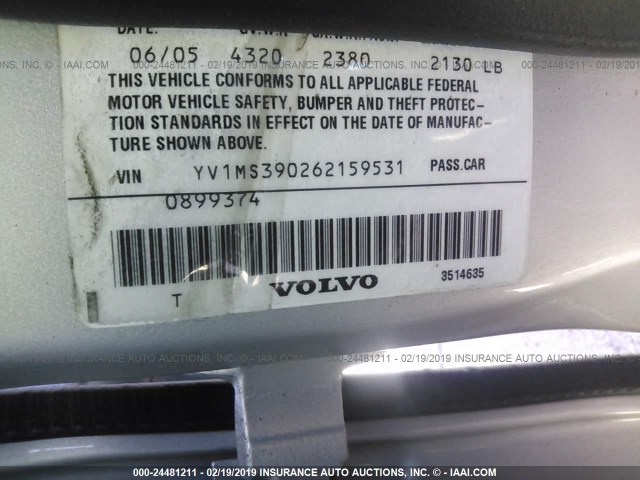 YV1MS390262159531 - 2006 VOLVO S40 2.4I SILVER photo 9