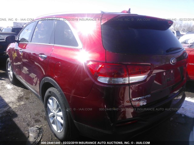 5XYPGDA38HG262784 - 2017 KIA SORENTO LX/L RED photo 3