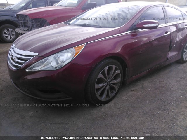 5NPEC4AB7EH813690 - 2014 HYUNDAI SONATA SE/LIMITED RED photo 2